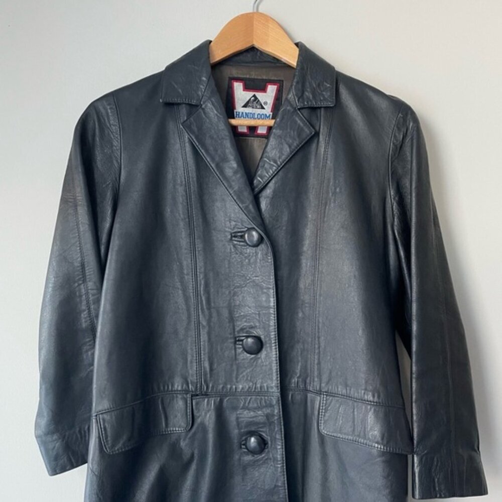 Vintage Black Vegan Leather Blazer Jacket 90s - Picture 3 of 9